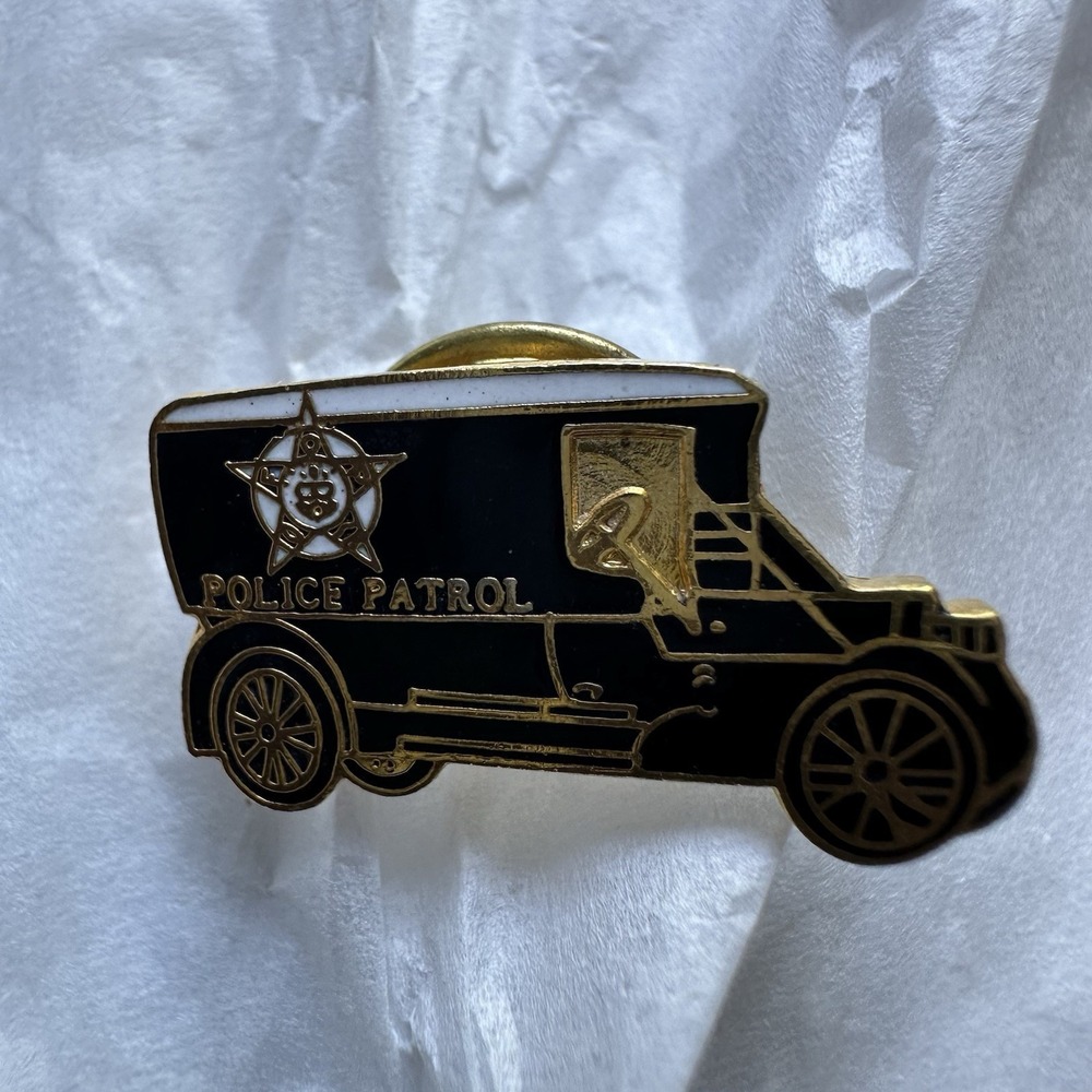 Vintage Ford Model T Police Wagon Hat Lapel Pin Gold Tone Black White Enamel